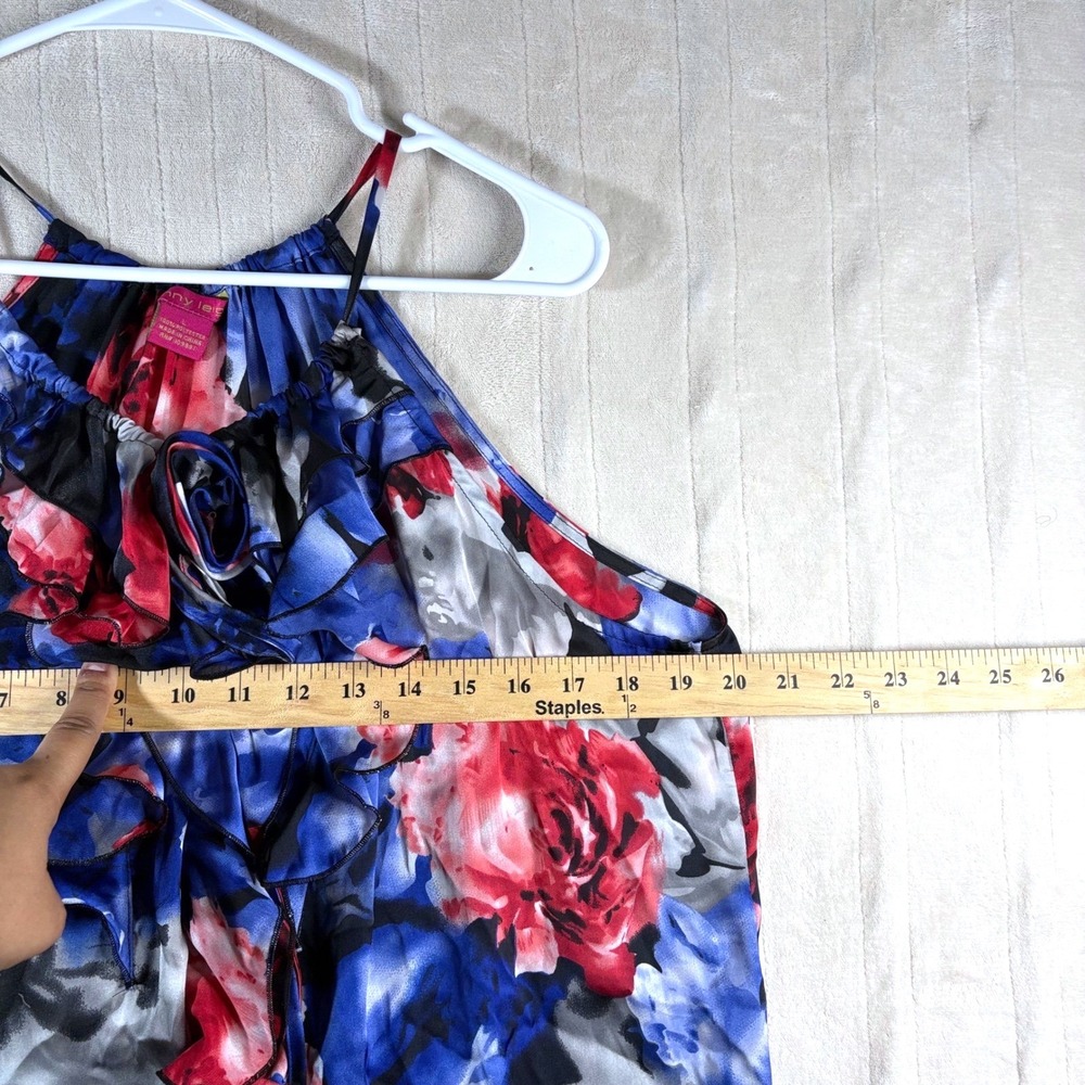 Y2K Women's Silky Floral Ruffle Sleeveless Top - Red, Blue, and Gray Size Large - Picture 10 of 13